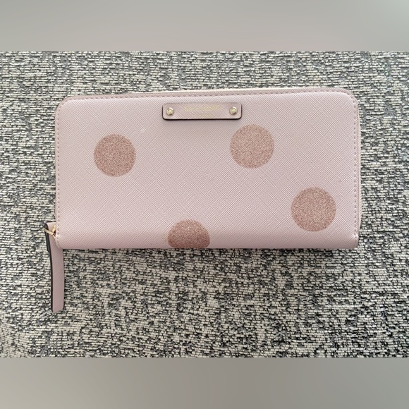 kate spade Handbags - Kate Spade Pink Large Polka Dot Zip Up Wallet